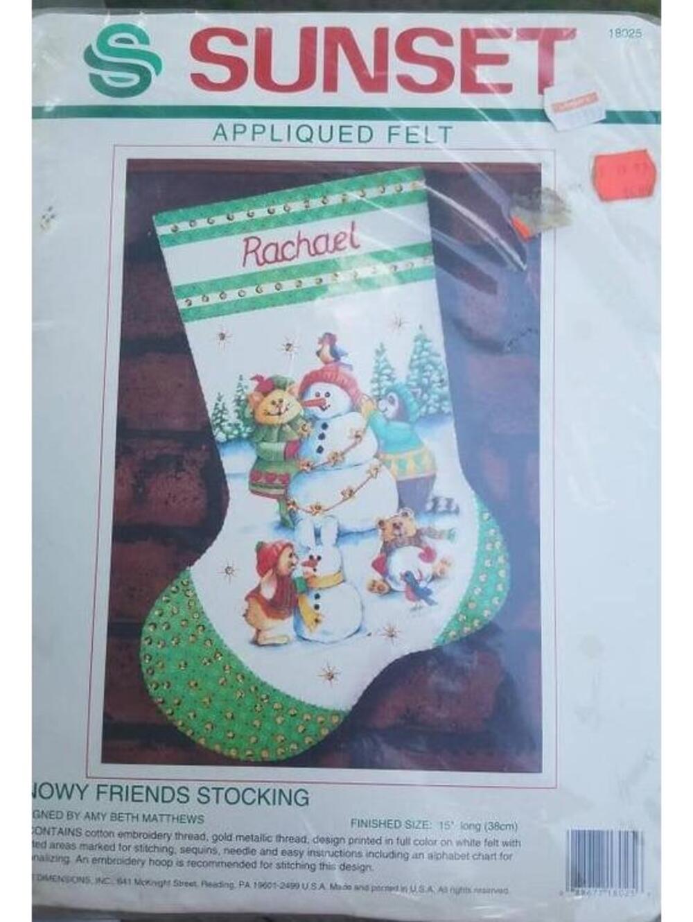 Christmas 15" stocking kit, Sunset Snowy friends, Felt, Beads, Sequins, 1992